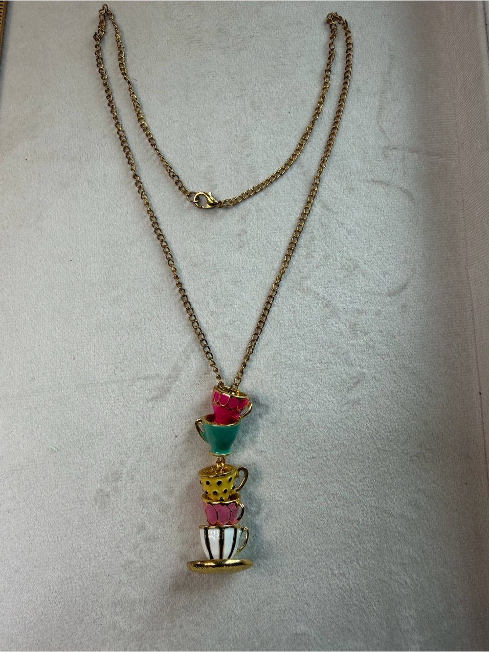 Gold-Tone Multicolor Stacked Teacup Pendant Necklace